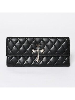 Chrome Hearts Dinner Clutch Large Cross Lambskin Black Matelasse Shape
